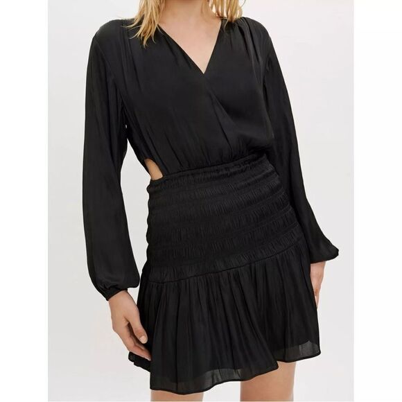 NWT Maje Rovely Black Satin Mini Dress FR 38 (US M) NWT MSRP $345 - Picture 1 of 13